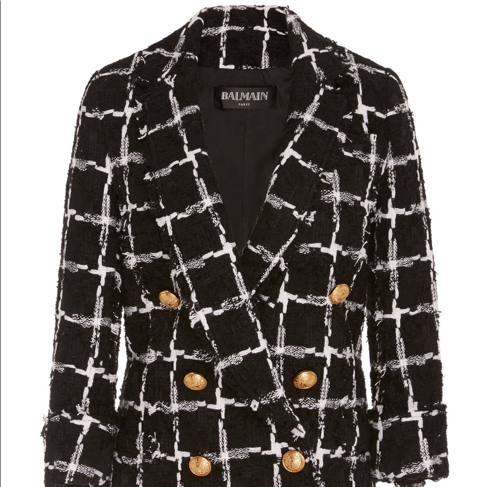 Balmain blazer tweed double breasted black white